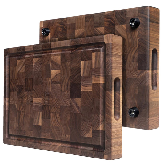 LumeLair Handmade Reversible End Grain Walnut Heavy-Duty Chopping Block with Non-Slip Feet